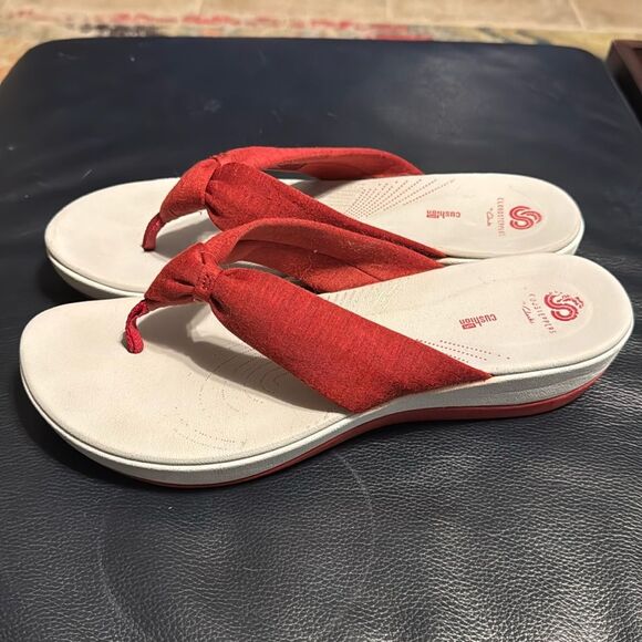 Clarks Cloudsteppers Arla Glison Fabric Ortholite Wedge Thong Flip Flop Sandals - Picture 4 of 8